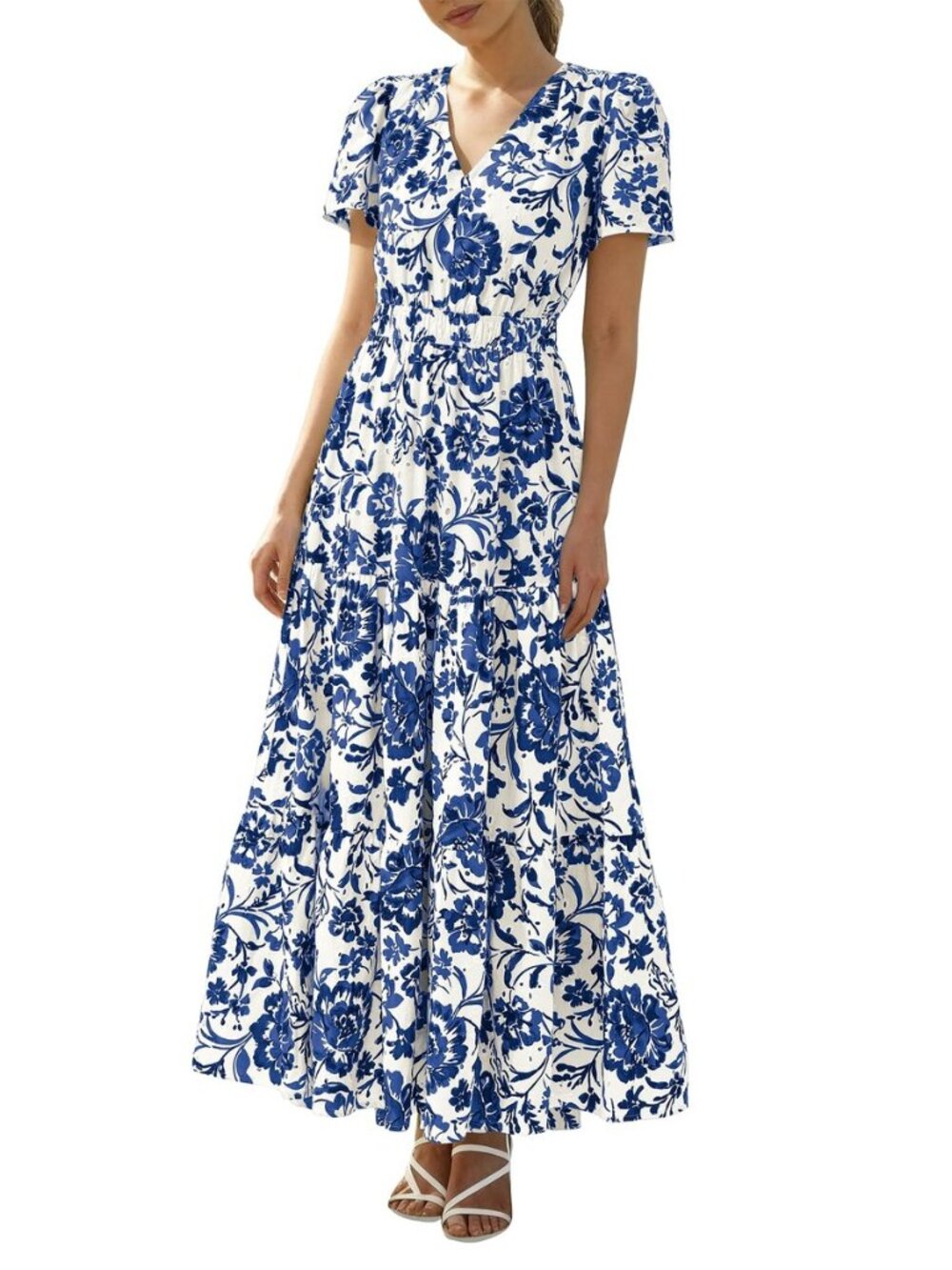 Summer Dresses for Women 2026 Boho Maxi Dress Eyelet Floral Sundress